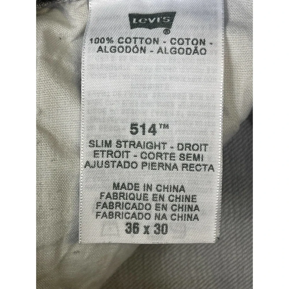 Levi's 514 Slim Straight Jeans Mens 36x30 Mid Rise‎ Straight Leg Gray Denim